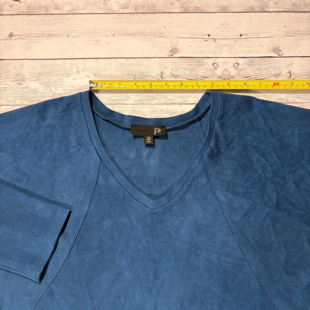 JOH Womens Blue Faux Suede V-Neck Tunic Top Long Sleeve Seam Detail M - Picture 8 of 16